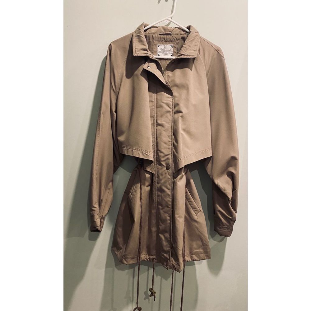 Vintage Learsi Zippered & Buttoned Cinched Waist Tan Raincoat 1X